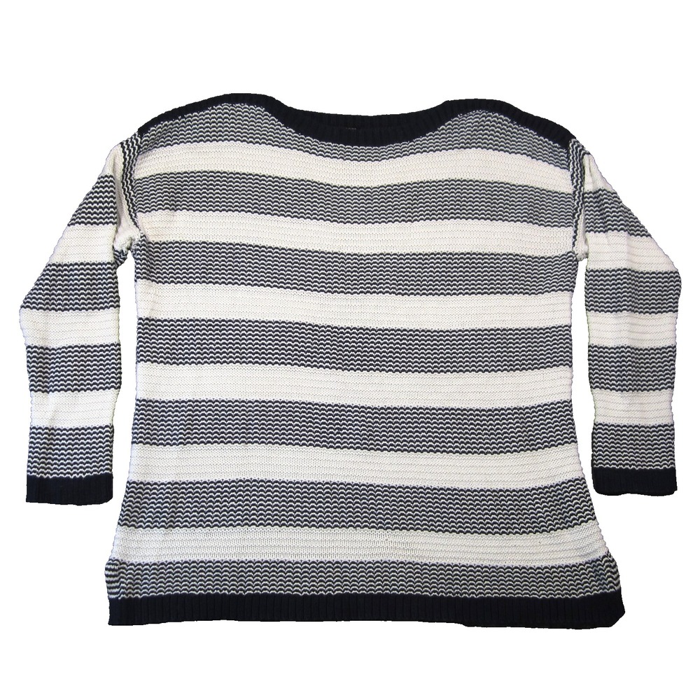Talbots Sweater Womens 1X Black White Striped Pullover Boat Neck Casual Preppy